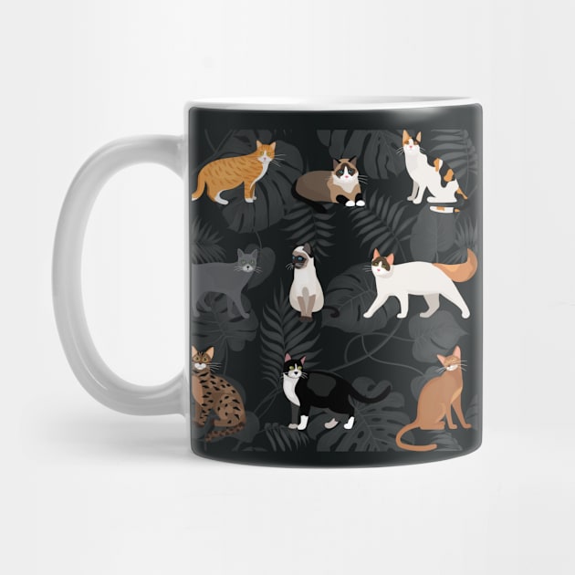 Set of vector cats depicting different breeds and fur color standing sitting and walking by Modern Art